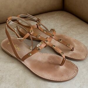 Lilly Pulitzer Kaylee Ankle Strap Leather Embellished Sandals Auburn 6 Summer